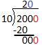 The problem highlights the third 0 in the dividend 2000 brought down to the answer of the subtraction problem, showing 0 0 0.